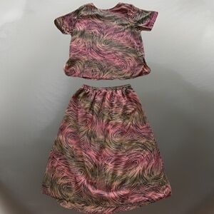 VTG KAKTUS PLUS 2PC Women's Sz XL Lined Skirt Blouse Top Tiger Print Keyhole